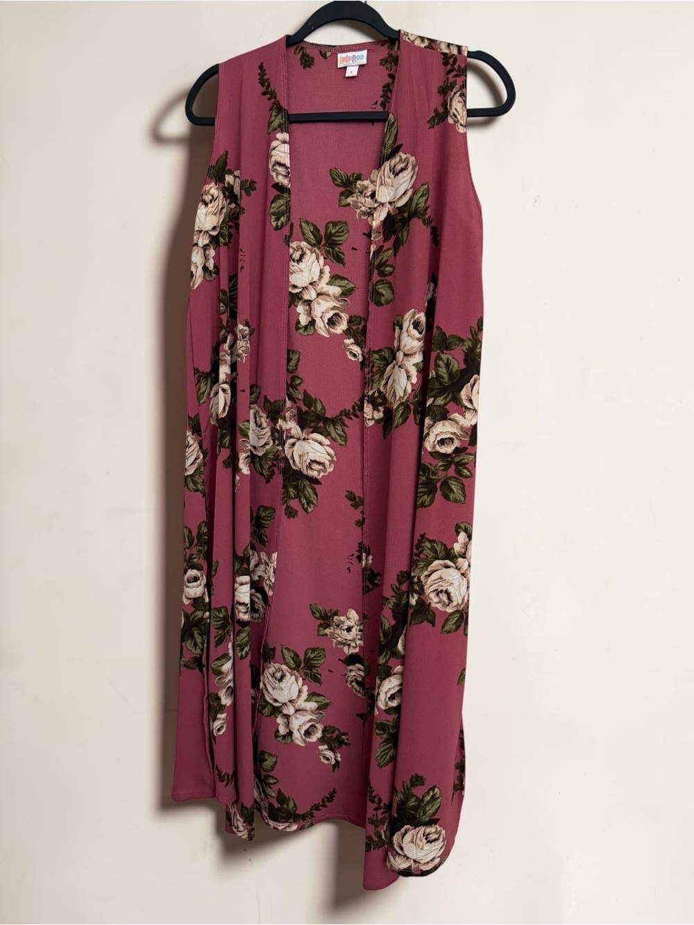 LuLaRoe Rose-Print Mauve Pink Floral Sleeveless Cardigan